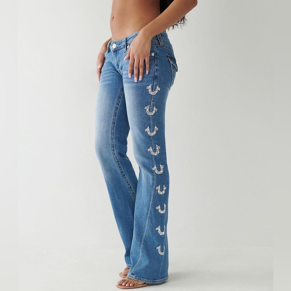 True Religion Joey Mid Rise Crystal Flare Jeans